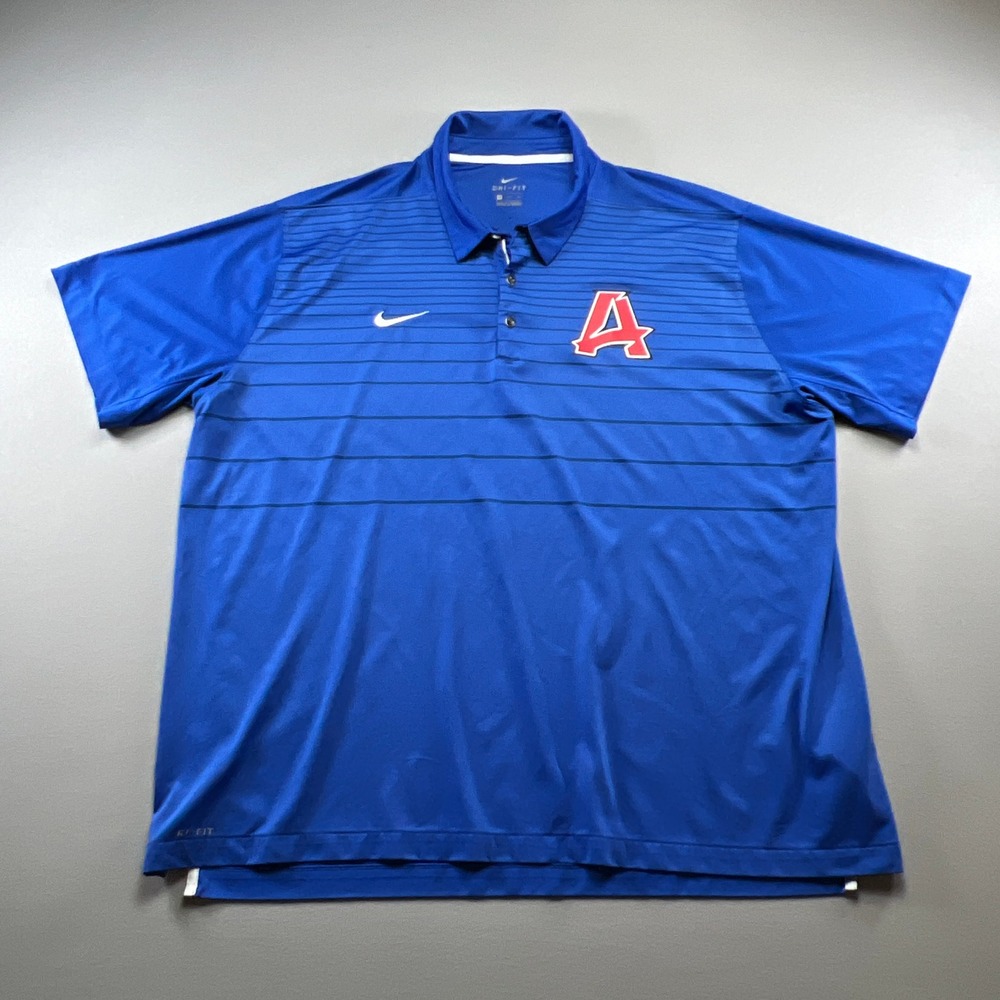 Nike Dri Fit Polo Shirt Mens 3XL Blue Black Striped Tennis Tail Logo Athleisure